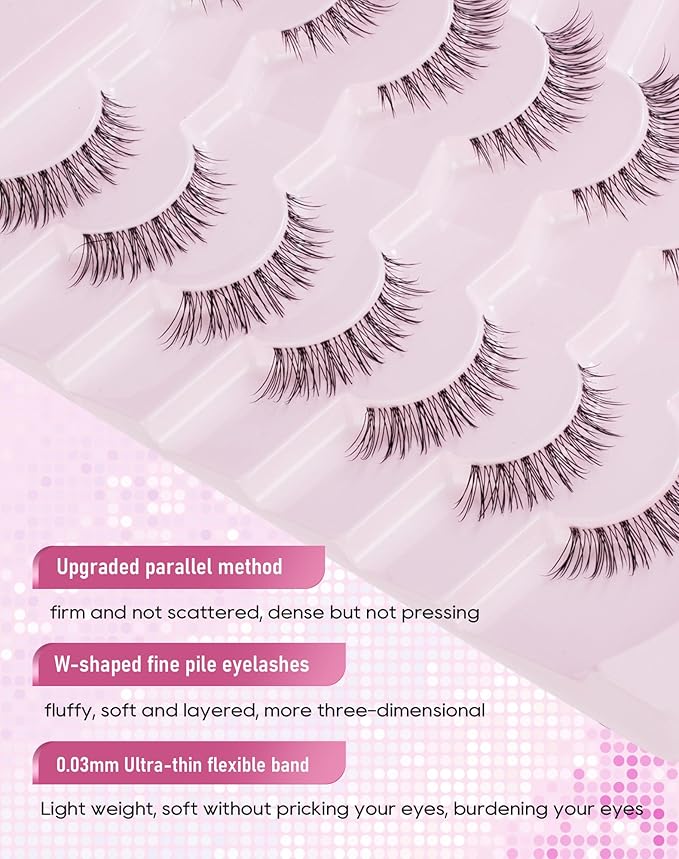 Frihappy Natural Fake Lashes Wispy False Eyelashes Natural Look C Curl HP-65