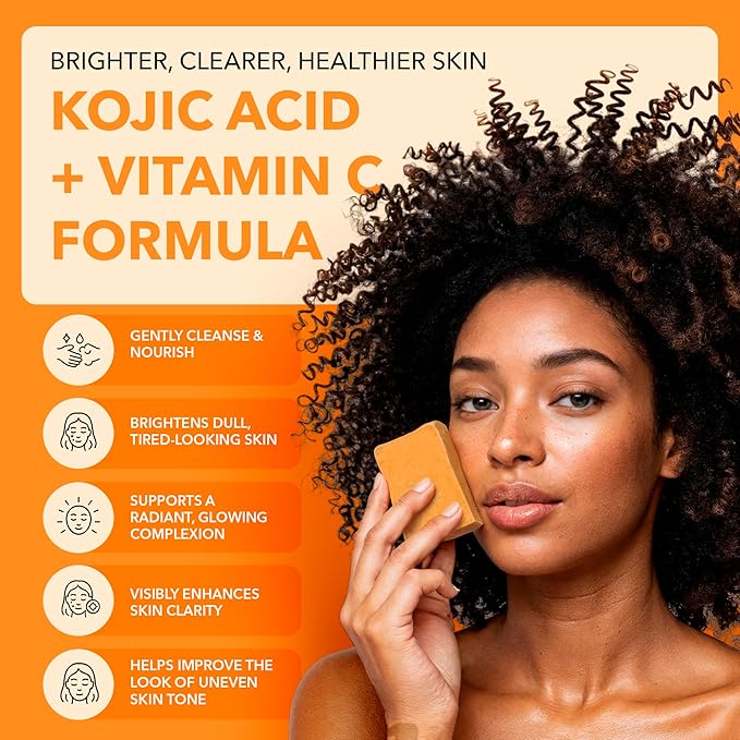 Kojic Acid Complexion Brightening Soap Bar with Vitamin C, Turmeric, Retinol, Collagen & Hyaluronic Acid – Brightening Face & Body Soap – Supports Brighter Skin, Even Skin Tone – 3 Pack