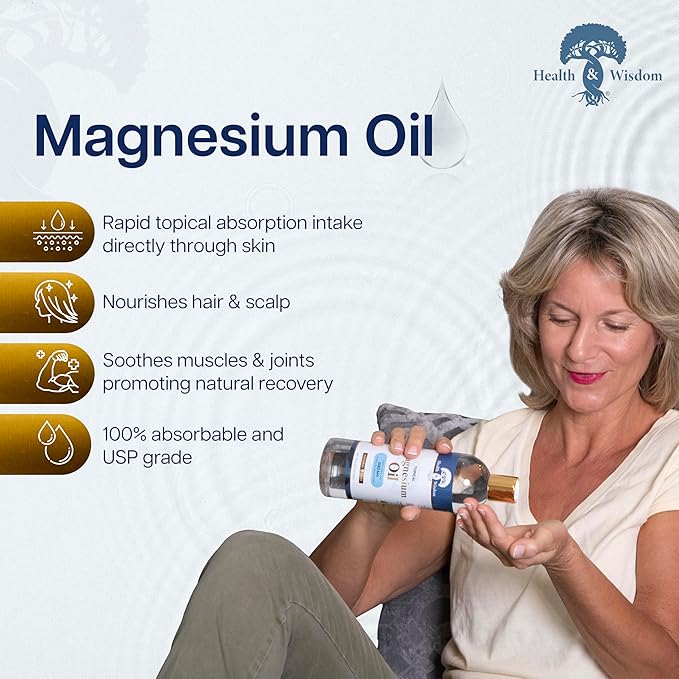 Health & Wisdom Pure Magnesium Oil - Topical Muscle & Joint Relief- Natural and Pure Skin Moisturizer - Enhanced Absorption - 12 fl oz