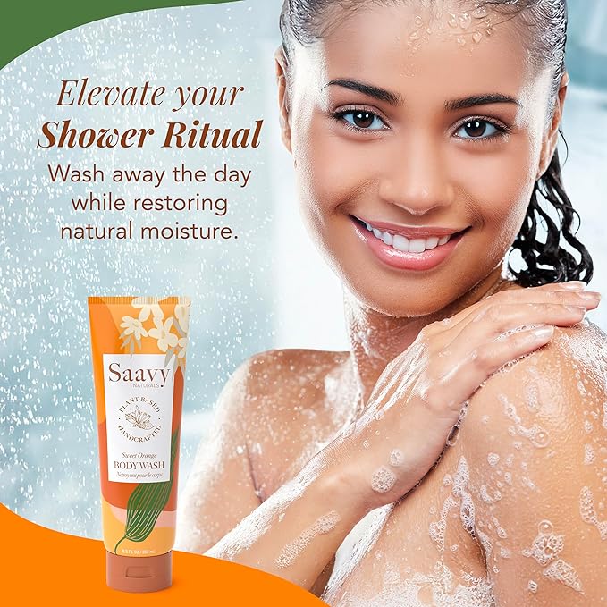 Body Wash Sweet Orange Saavy Naturals - Plant-Based Ingredients - Made In USA - Sensitive Skin Body Wash, l Organic & Vegan Formula With Coconut Oil, Shea Butter, And Aloe Vera - 8.5 Fl Oz,