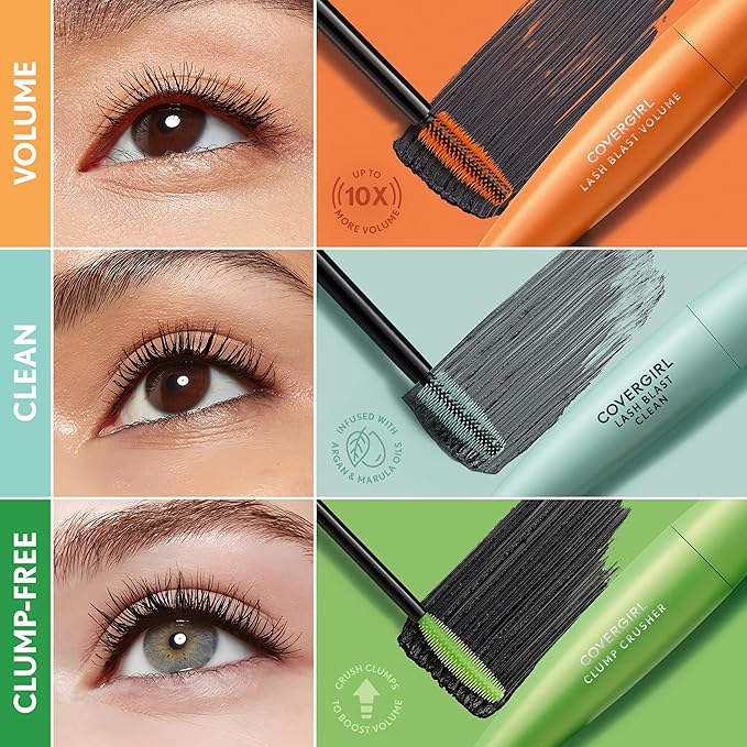COVERGIRL Clump Crusher Mascara, 20X More Volume, Double Sided Brush, Long-Lasting Wear - 805 Black (Pack of 1)