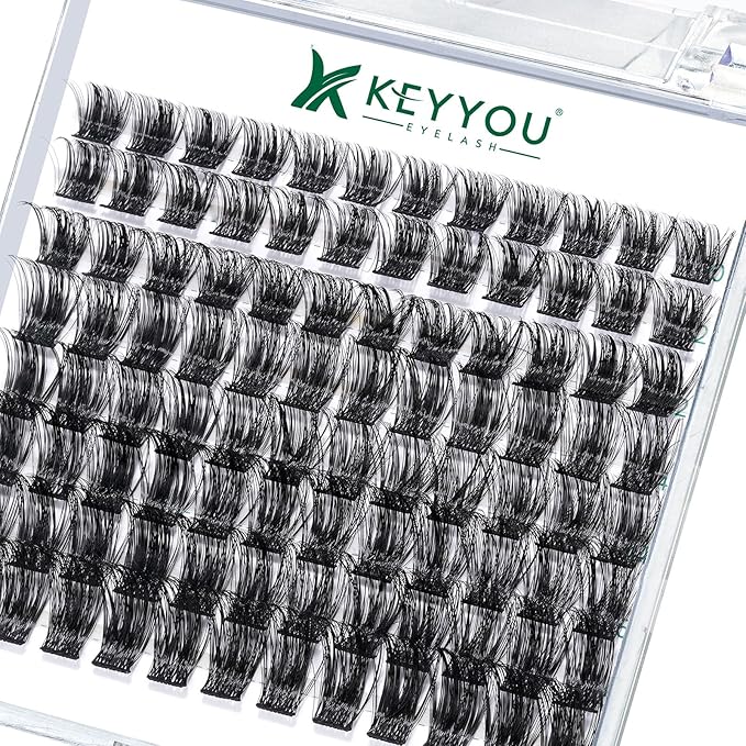 KEYYOU Lash Clusters, 96 Pcs DIY Lash Extensions, D Curl 10-18MIX, Soft & Comfortable Synthetic Fibers, Black