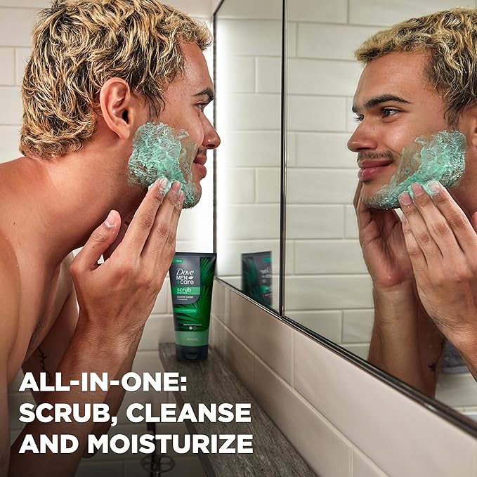 Dove Men+Care Body and Face Scrub Costal Cedar Deeply Exfoliates for Hydrated & Nourished Skin 100% Gentle Cleanser, No Sulfate Cleansers or Parabens, 98% Biodegradable Formula 9 oz