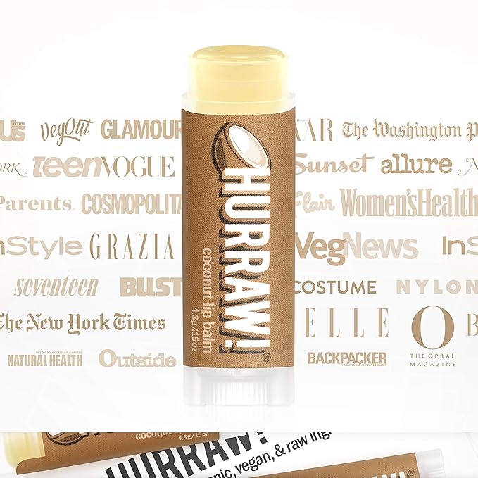 Hurraw! Coconut Lip Balm, 5 Pack: Organic, Certified Vegan, Cruelty and Gluten Free. Non-GMO, 100% Natural Ingredients. Bee, Shea, Soy and Palm Free. Made in USA