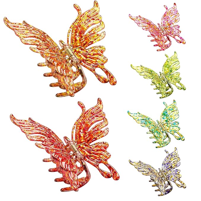 6 Pcs Hair Clips Large Butterfly Hair Clips for Thick Hair No Slip Strong Hold Big Shining Butterfly Hair Claw Clips for Women and Girls Hair Accessories Gifts
