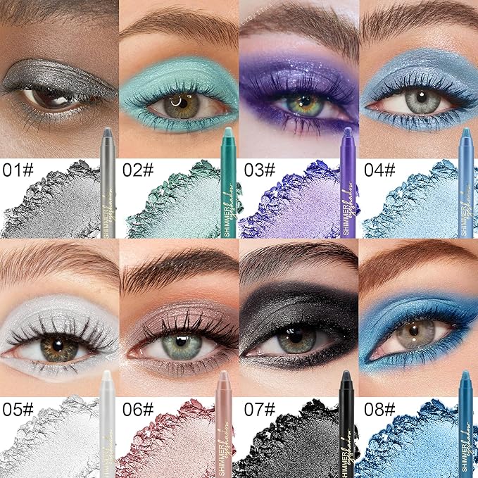 Gray Eyeshadow Stick Makeup, Highlighter Cream Brightener Eye Shadow Pencil, Waterpoof Long Lasting Shimmer Eyeliner, Glitter Primer Palette Crayon