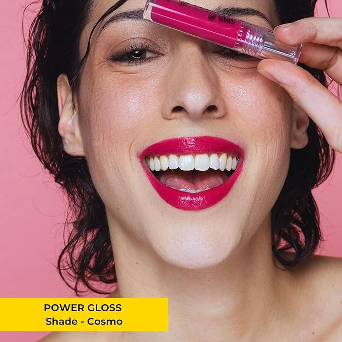Power Gloss – Fuchsia Pink Non-Sticky Lip Gloss with High Pigment, Hyaluronic Acid, Jojoba & Castor Oil, Vit-E for Bold, Moisturizing Color (Cosmopolitan)