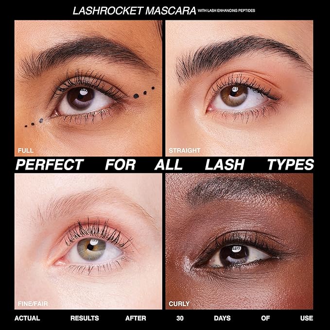 Freck Beauty LASHROCKET Mascara, Infused with Lash Enhancing Peptides, Conditioning & Nourishing, Lashes Appear Fuller, Longer and Stronger with Each Use, Black