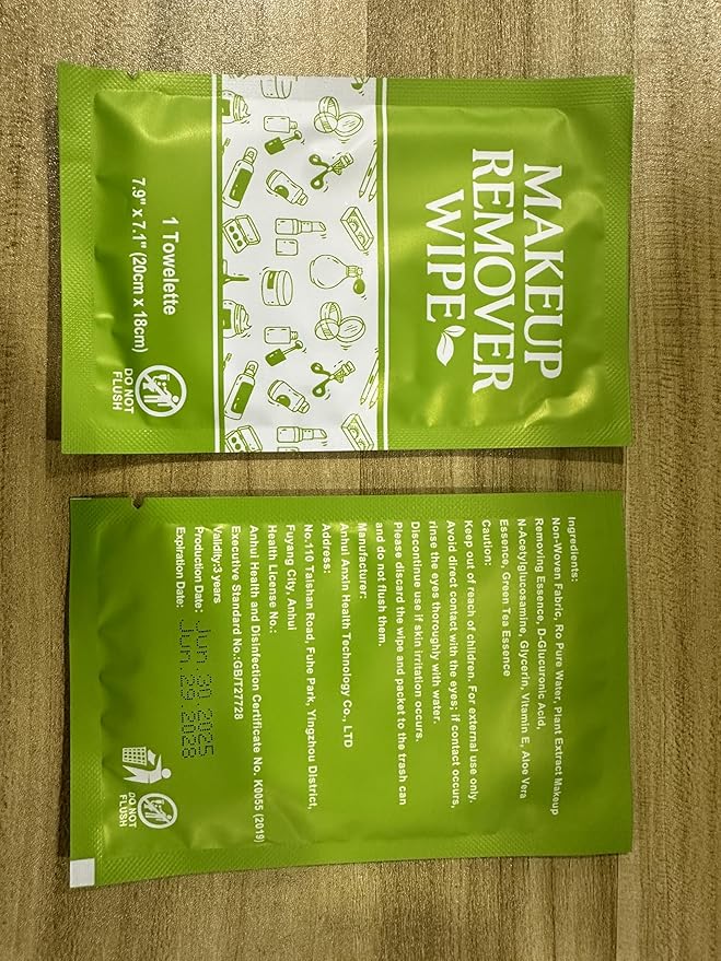 Makeup Remover Wipes Individually Wrapped, 50 Pcs Gentle Facial Cleansing Towelettes Alcohol Free, Perfect Travel Essential and Bachelorette, Wedding, Party Favor