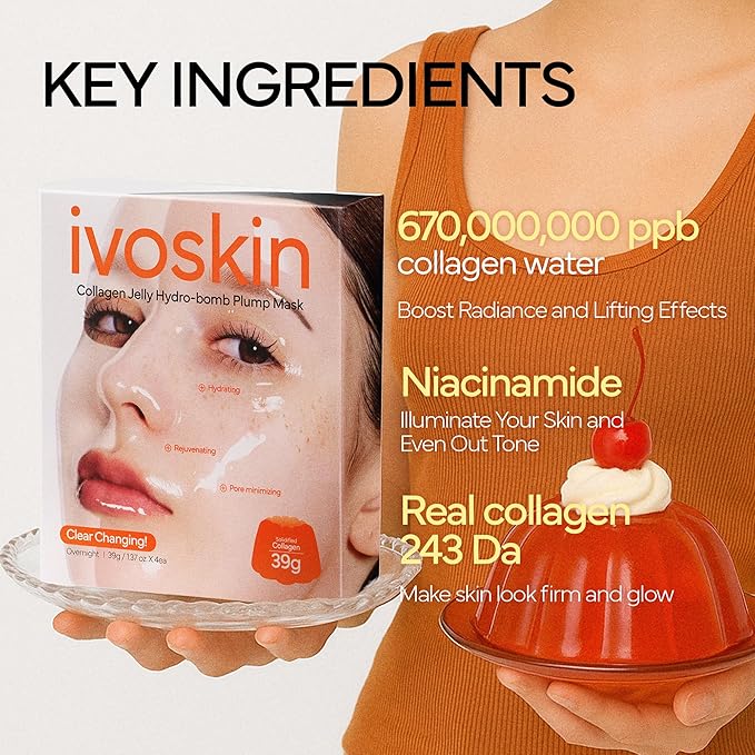 Collagen Jelly Hydro-bomb Plump Mask, Hydrating 39g x 4ea Real Collagen Mask, Firming and Moisturizing for Glow Skin, Collagen Water over 670,000 ppm