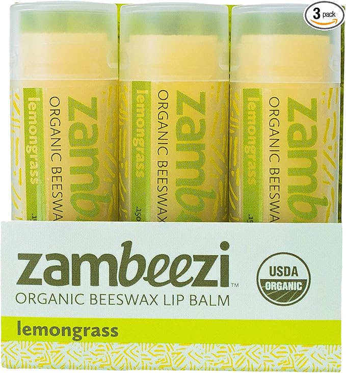 Organic, Fair Trade Beeswax Lip Balm - Lemongrass 3 Pack - Ethically Sourced