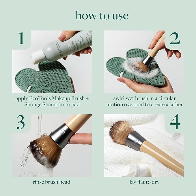 EcoTools Makeup Brush Cleanser + Silicone Cleansing Pad Bundle, Deep Cleaning Shampoo for Makeup Sponges & Brushes, Brush Cleaner Pad, Vegan & Cruelty-Free, Gentle Formula