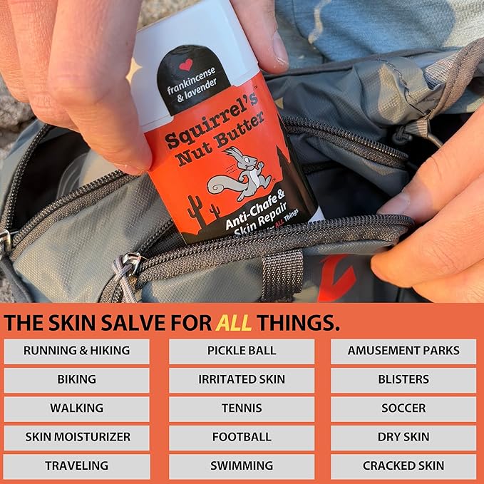 Squirrel's Nut Butter Anti Chafe Stick w/Frankincense & Lavender | All Natural Chafe Prevention & Skin Care for Athletes, Runners & Adventurers | Thighs, Arms, Pack Straps & More | 1.7 oz