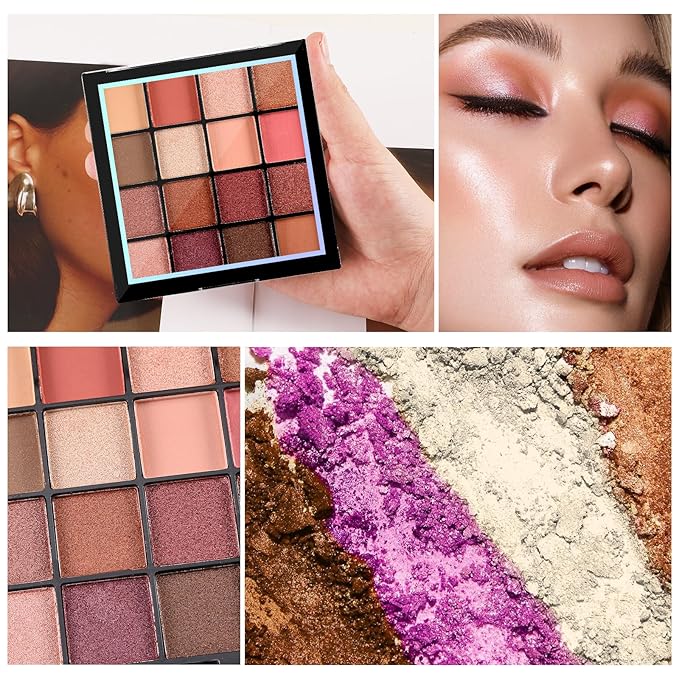 Boobeen Colorful Eyeshadow Palette Makeup-16 Colors, Matte and Glitter Eyeshadow, Bright Eye Shadow Palettes, Blendable, Easy to Build Dramatic Glamour Looks