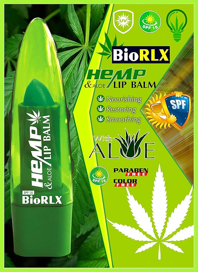 BioRLX 99% Purity Aloe Vera Lip Balm - Natural Moisturizing Unisex Lip Care for Hydrated and Radiant Lips (Hemp Oil & Aloe Vera, 0.12 Ounce (Pack of 1))