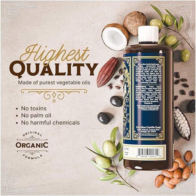Castile Liquid Body Wash for Sensitive Skin – Natural Shampoo for Men with Olive Oil, Cocoa Butter & Coconut Oil – Tobacco Vanilla by Carolina Castile (Tobacco Vanilla, 1 Gallon)