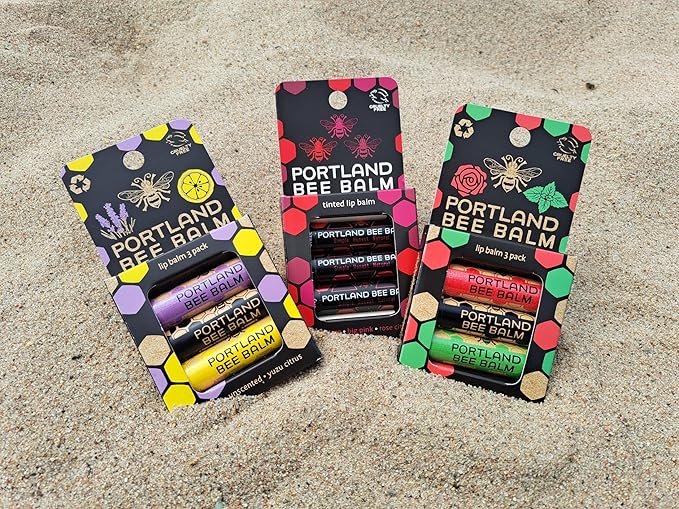 Portland Bee Balm All Natural Handmade Beeswax Based Lip Balm Unscented, Yuzu Citrus and Lavender Assortment 3 Count