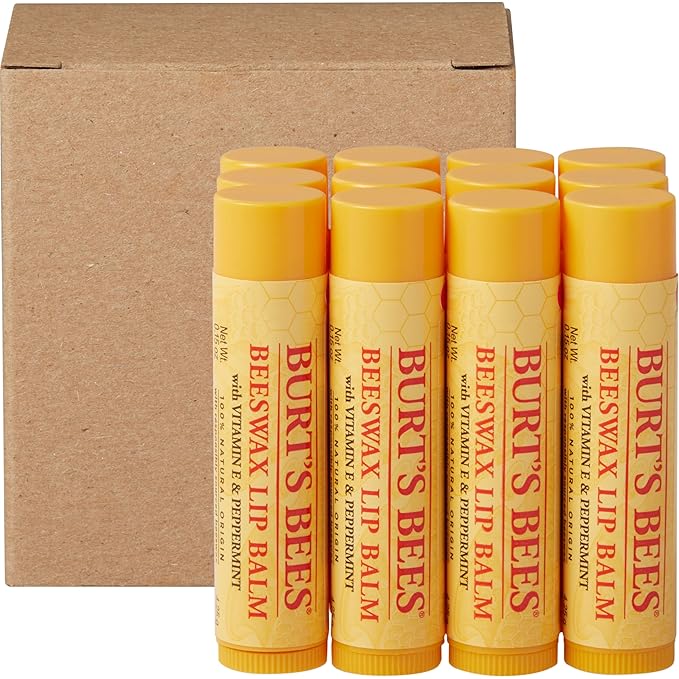Burt's Bees Back To School Gift Ideas, Lip Balm - Original Beeswax 12 Count Pack in Bulk, Lip Moisturizer With Responsibly Sourced Beeswax, Natural Origin Conditioning Lip Treatment, 12 Tubes, 0.15 oz
