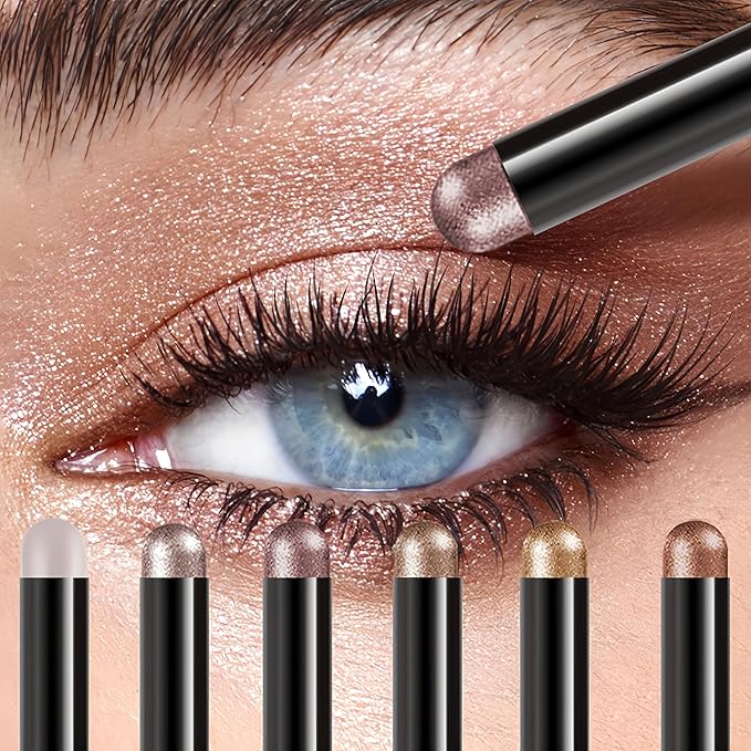 MAEPEOR Eyeshadow Stick Set 6 PCS Highly Pigmented Cream Eyeshadow Pen Waterproof and Long Lasting Shadow Pencil (Set 04)