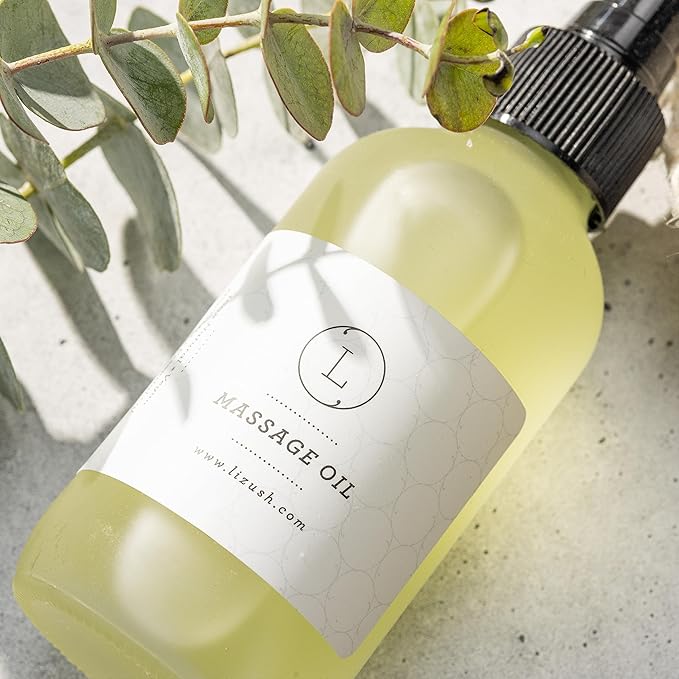 Lizush Eucalyptus Massage Oil, Moisturizing Nourishing and Reviving Massage Oil for Silky Skin, 4 oz Pampering Body Oil for Men, Women, Natural, Vegan and Non GMO, Premium Oils Handmade in the USA
