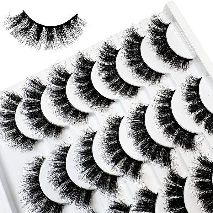 Yasnai Lashes Fluffy Thick False Eyelashes Faux Mink Lashes Fake lashes 14 Pairs Pack 9D Wispy Cat Eye Lashes
