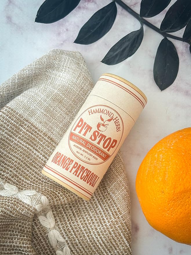 PIT STOP Deodorant - Aluminum-Free, Plastic-Free, All-Natural Odor Control (Orange & Patchouli)