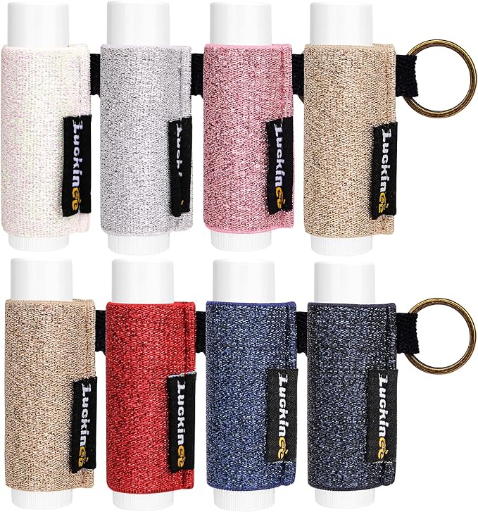 Lip Balm Keychain - Shinny Chapstick & Lipstick Holder - Tight Elastic Holder for Fat & Slim Lip Balms