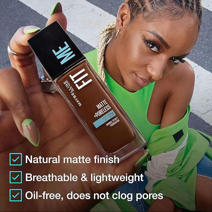 Maybelline Fit Me Matte + Poreless Liquid Oil-Free Foundation Makeup, Creamy Beige, 1 Count (Packaging May Vary)