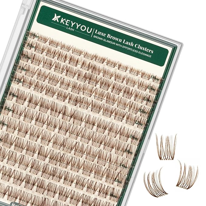 KEYYOU Brown Lash Clusters 144pcs Eyelash Clusters 8-18MIX D Curl Cluster Lashes Soft Fluffy Wispy Lash Clusters Natural Look Brown DIY Lash Extension At Home(Brown03-D-8-18MIX)