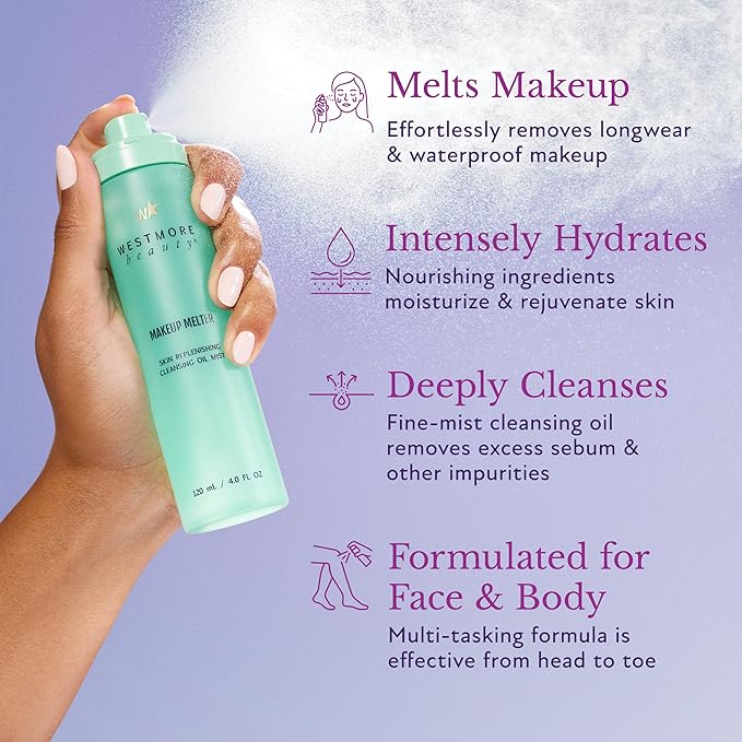 Westmore Beauty Makeup Melter - Makeup Remover Oil Cleanser, Skin Replenishing Cleansing Oil Mist & Face Cleanser 1.7 OZ