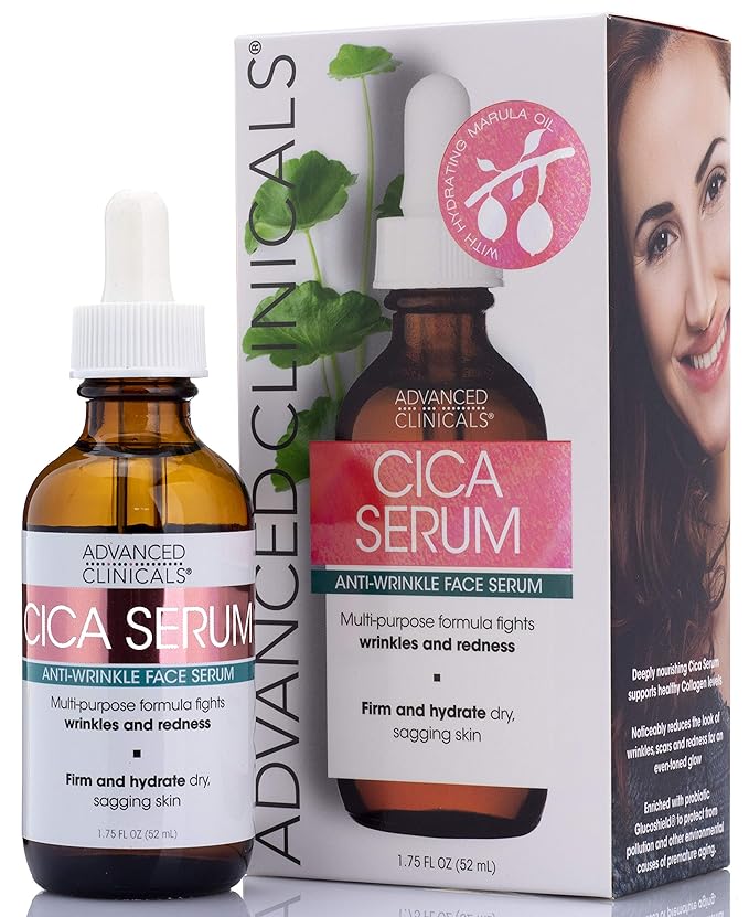 Advanced Clinicals Cica Serum Moisturizing Anti-Wrinkle Face Serum Plumps, Lifts, Evens Skin Tone, Reduces Redness Made with Natural Extracts in the USA, 1.75 fl. oz.