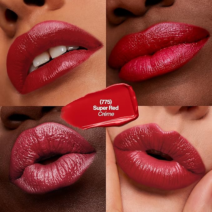 Revlon Super Lustrous Lipstick, Creamy Formula For Soft, Fuller-Looking Lips, Moisturized Feel, 775 Super Red, 0.15 oz