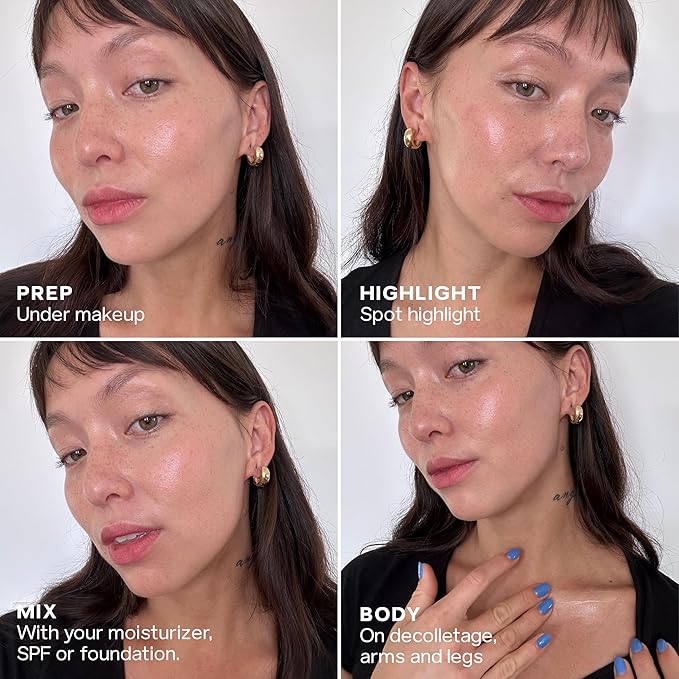 Saie Mini Glowy Super Gel Lightweight Illuminator - Luminizer + Makeup Primer for Glowing Skin - Enriched with Vitamin C + Hydrating Squalane Oil - Sunglow (0.5 oz)