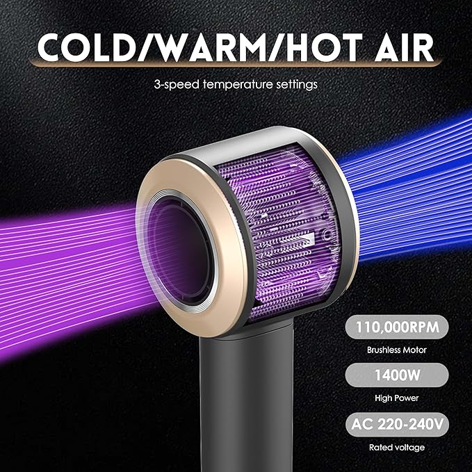 Diffuser Hair Dryer, Secador de pelo Profesiona, Lescolton Ionic Blow Dryer with High Speed 110, 000 RPM Brushless Motor for Fast Drying, Intelligent Thermo-Control Hair Dryer with 4 Attachments (097)