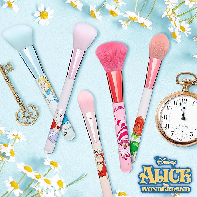 Disney Alice 5PC Premium Makeup Brush, All-over, Highlighter, Concealer, and Eyeshadow Brush for women and girls by Belle Maison