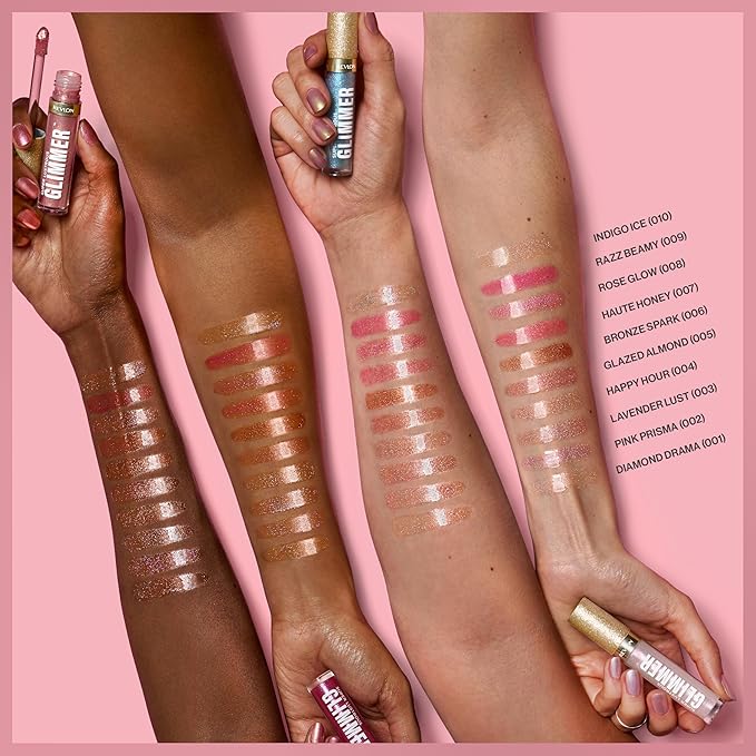 Revlon Super Lustrous Glimmer Gloss, Non-Sticky Lip Gloss, High-Shine Finish, Plant-Based Glitter, 002 Pink Prisma, 0.13 fl oz