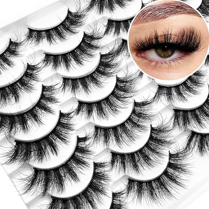 Yasnai Lashes False Eyelashes Fluffy Faux Mink Lashes Natural Eyelashes 14 Pairs Pack 9D Wispy Cat Eye Fake Lashes