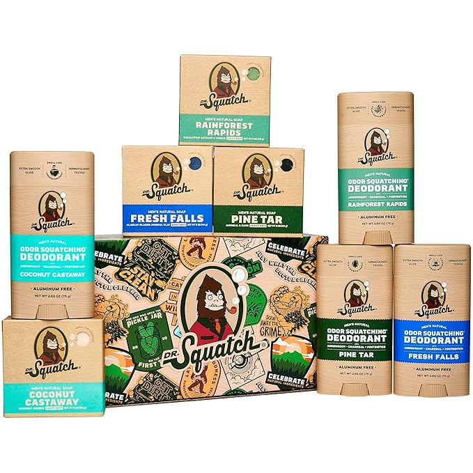 Dr. Squatch 2025 Holiday Bundle - Men's Natural 4 Soap and 4 Deodorant Gift Set - Cold Process Soap with No Harsh Chemicals + Odor-Squatching, Aluminum Free Deodorant