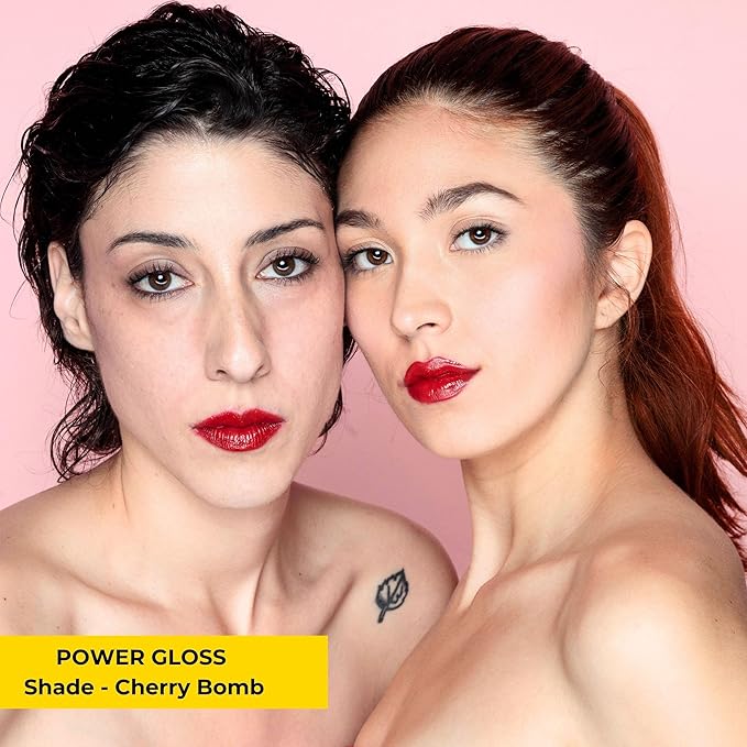 Power Gloss – Crimson Red Vegan Non-Sticky Lip Gloss with High Pigment, Hyaluronic Acid, Castor & Jojoba OIl for Striking, Smooth, Moisturizing Color (Cherry Bomb)