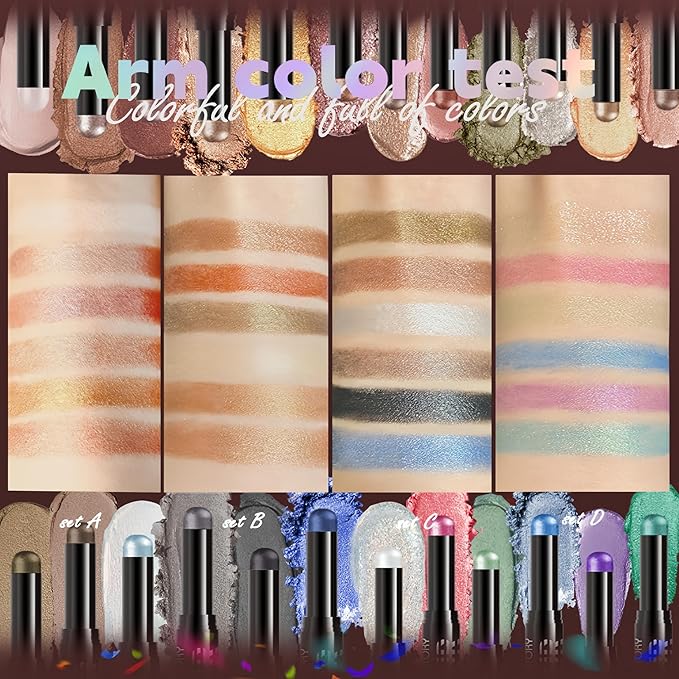 MAEPEOR Eyeshadow Stick Set 6 PCS Highly Pigmented Cream Eyeshadow Pen Waterproof and Long Lasting Shadow Pencil (Set 01)