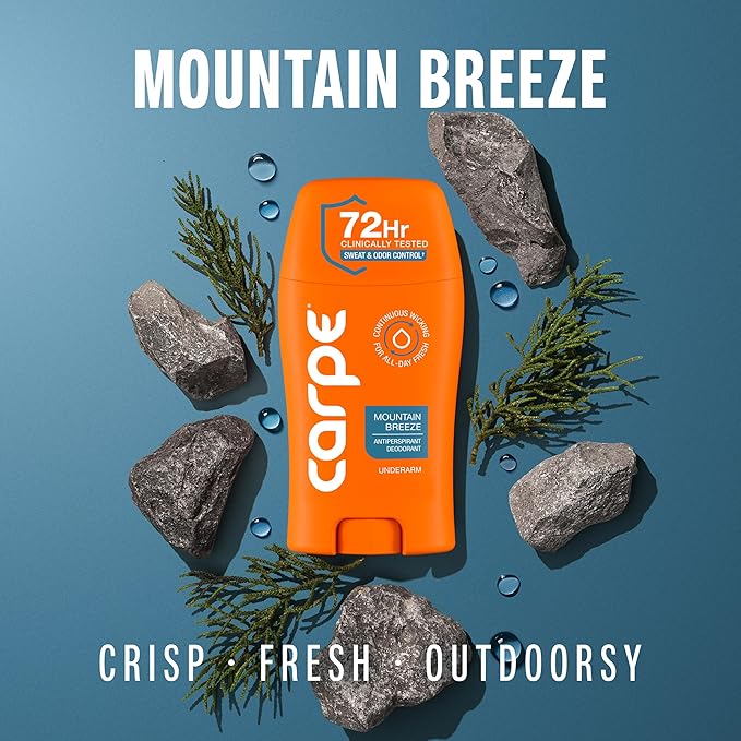 Carpe Underarm Antiperspirant Deodorant for Men and Women - 72 Hour Sweat & Odor Control - Clinical Strength Deodorant for Men - Long Lasting Deodorant Antiperspirant - Mountain Breeze - 3 Pack