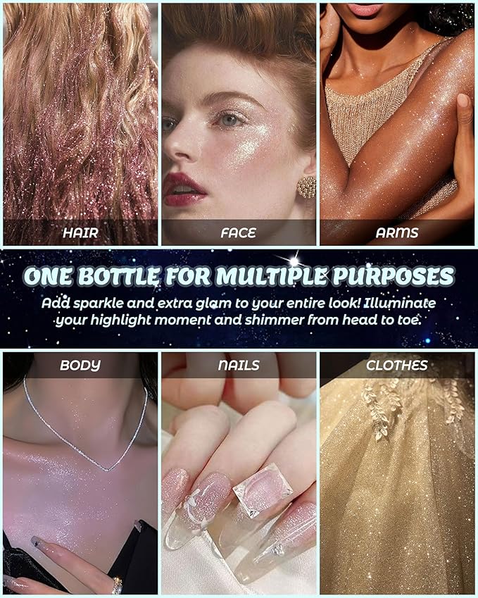 Glitter Air Cushion Highlighter Powder - 3D Contour & Brighten Face, Eyes, Body, Hair | Pearlescent Patting Powder Create a Shimmering Look | Easy-Use & Perfect for Daily & Special Occasions