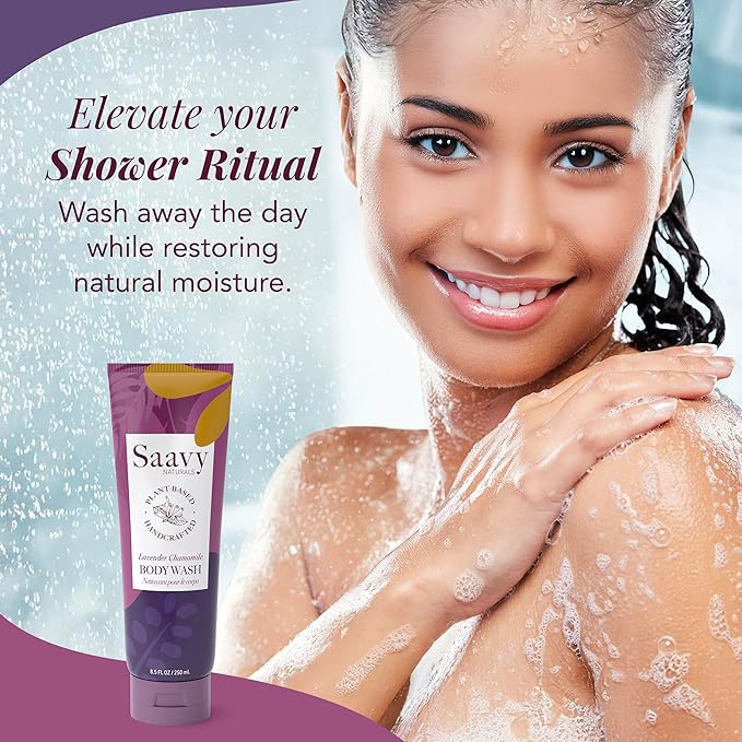 Saavy Naturals Body Wash Lavender Chamomile Plant-Based Ingredients - Made In USA - Sensitive Skin Body Wash - Organic Formula With Coconut Oil,Shea Butter, And Aloe Vera - 8.5 Fl Oz, 2 Pack