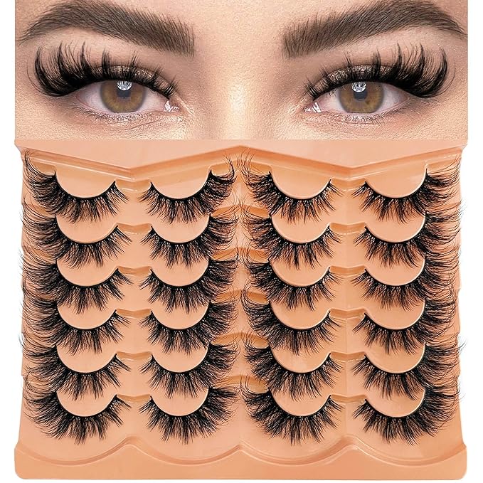 Cat Eye Lash Manga False Eyelashes Strip Lashes Wispy Fake Eyelash Volume Thick 18mm Long Mink Fluffy Fox Eyelashes Natural Look Spikes Anime Lashes 12 Pairs Pack