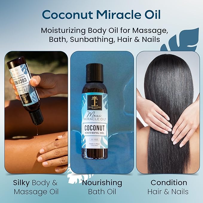Island Essence Coconut Soothing Oil – Hawaiian Oil Blend with Organic Coconut Oil for Skin & Hair – Made in Maui – 4.5 oz Bottle for Body Massage - Massage Oils