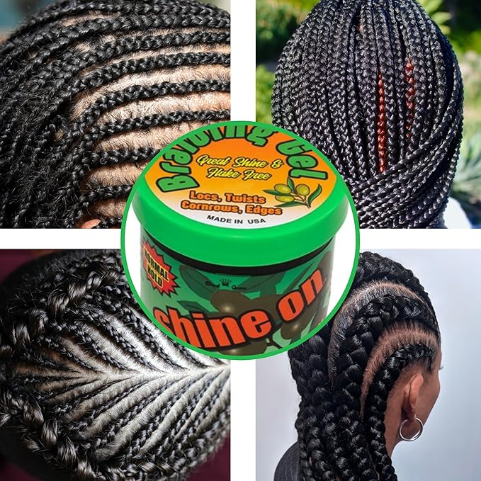 Black Queen Olive Oil Extreme Hold Braid Gel – Perfect Grip for 4C Hair, Braids, Twists, Locs & Edges – Flake-Free, Unscented, Made in USA – 5.6 oz Bonus Size (25% More)
