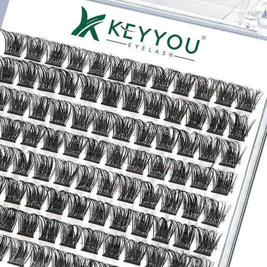 Lash Clusters,96 Pcs Cluster Lashes D Curl 14mm DIY Lash Extensions Eyelash Clusters,KEYYOU Volume Wispy Individual Lashes Soft&Comfortable Easy DIY at Home(Y06,D-14mm)