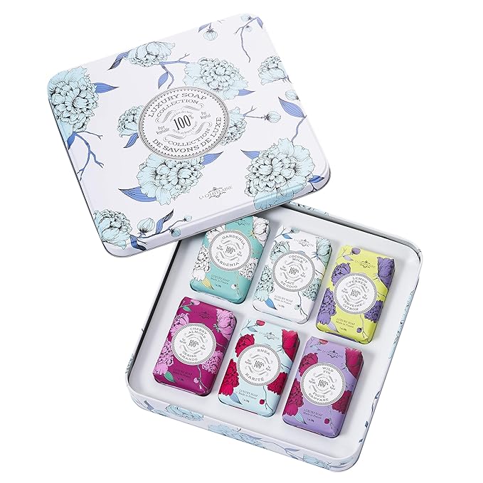 La Chatelaine Luxury Soap Collection | Oprahs Favorite Things | Shea Butter Bar Soaps, Made in France | Natural | Set of 6, 7 oz (Gardenia, Coconut Milk, Lemon Verbena, Cherry Almond, Shea, Wild Fig)