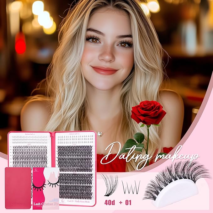 CCODDY Lash Clusters Kit - False Eyelash with Bottom Lashes - 748 Pieces - Black, Synthetic, Lightweight & Soft Fibers - D Curl Upper & 5-7MM Bottom - No Adhesives Included