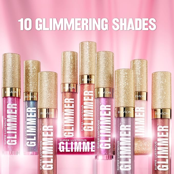 REVLON Super Lustrous Glimmer Gloss, Non-Sticky Lip Gloss, High-Shine Finish, Plant-Based Glitter, 007 Haute Honey, 0.13 fl oz